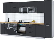 Готовая кухня Интерлиния Мила Gloss 3.3-ПМ2 (пепел/пепел/дуб бунратти)