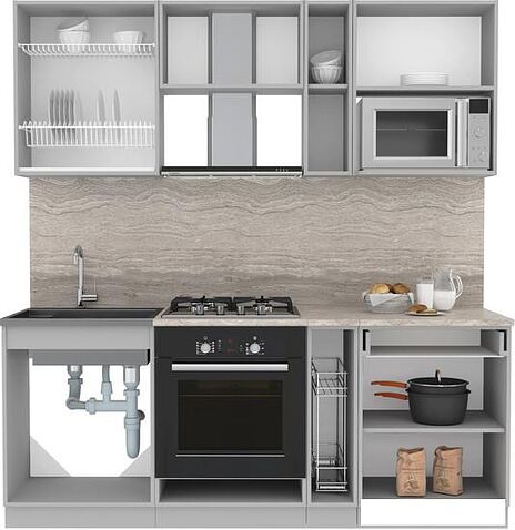 Готовая кухня Интерлиния Мила Лайт 2.0 ВТ (белый платинум/бетон/бискайская сосна)