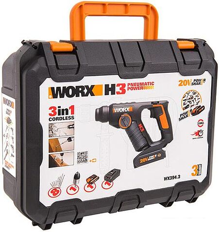 Перфоратор Worx WX394.3 (с 1-м АКБ, кейс)