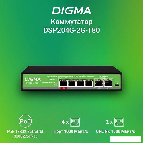 Неуправляемый коммутатор Digma DSP204G-2G-T80