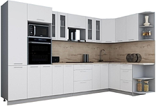 Готовая кухня Интерлиния Мила Gloss 1.68x3.4 правая (белый софт/белый софт/травертин серый)