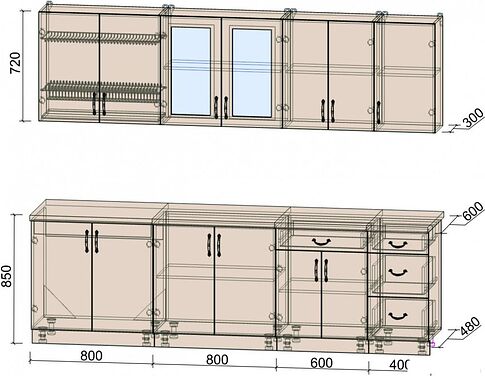 Готовая кухня Интерлиния Мила Крафт 2.6Б (дуб серый/травертин серый)