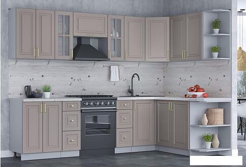 Готовая кухня Интерлиния Мила Шато 1.7x2.8 правая (луна/луна/бискайская сосна)