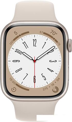 Умные часы Apple Watch Series 8 45 мм (алюминиевый корпус, звездный свет/звездный свет, спортивный силиконовый ремешок M/L)