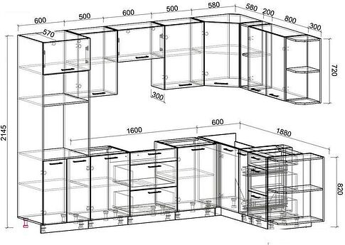 Готовая кухня Интерлиния Мила Лайт 1.88x2.8 правая без столешницы (серебристый/бетон)