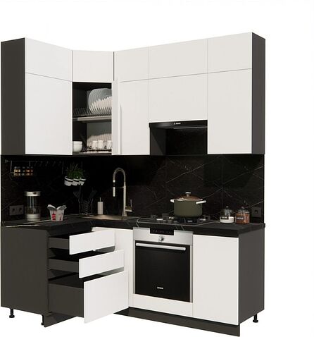 Готовая кухня ВерсоМебель Эко Премиум 1.2x2.0 левая (белый фасадный/ст. тунис)