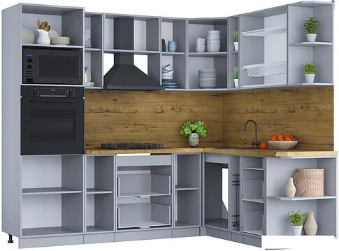 Готовая кухня Интерлиния Мила Шато 1.88x2.4 ВТ правая (океан/океан/дуб бунратти)