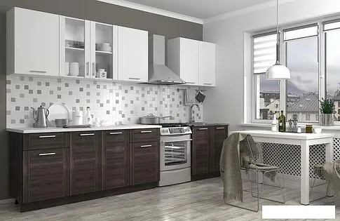 Готовая кухня ЭлиГард Виктория 2.6 (белый/рамка дуб венге/белый)