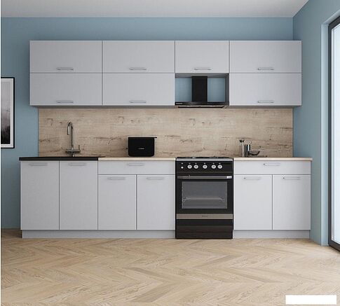 Готовая кухня Интерлиния Мила Gloss 60-30 (пепел софт/пепел софт/травертин серый)