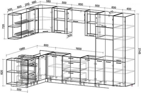 Готовая кухня Интерлиния Мила 1.88x3.2 левая без столешницы (серебристый/антрацит)