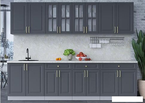 Готовая кухня Интерлиния Мила Шато 2.8А (пепел/пепел/опал светлый)