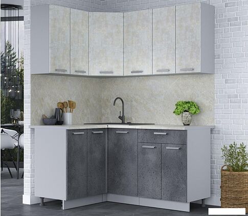 Готовая кухня Интерлиния Мила Лайт 1.2x1.6 (бетон лайт/бетон портленд/опал светлый)