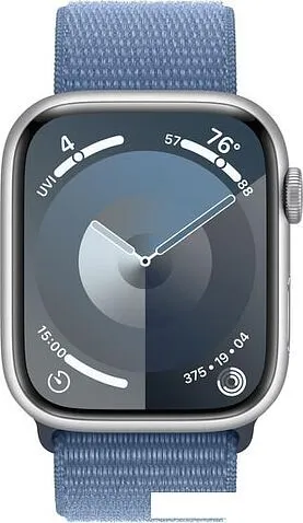 Умные часы Apple Watch Series 9 45 мм (алюминиевый корпус, серебристый/зимний синий, нейлоновый ремешок)