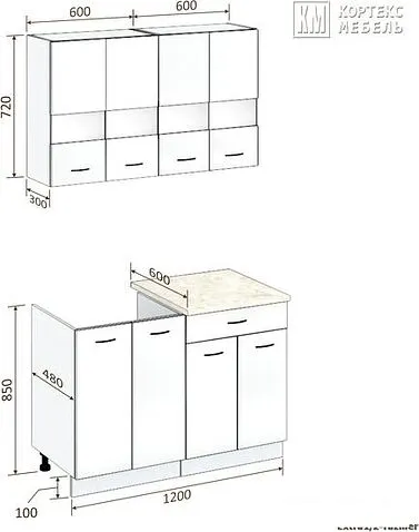 Готовая кухня Кортекс-мебель Корнелия Экстра 1.2м без столешницы (дуб сонома)