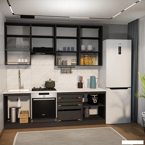 Готовая кухня ВерсоМебель Эко Премиум 2.4 (кашемир/ст. мрамор лацио)