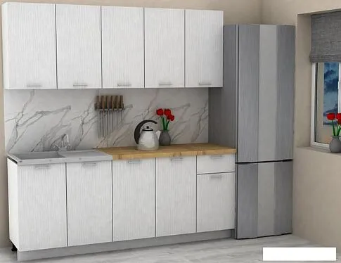 Готовая кухня ЭлиГард Lion 2.0 (белый структурный/дуб бунратти)
