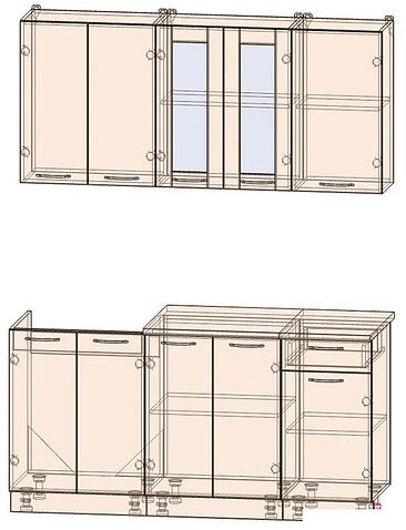Готовая кухня Интерлиния Мила 16-60 (вудлайн кремовый-бетон-бискайская сосна)