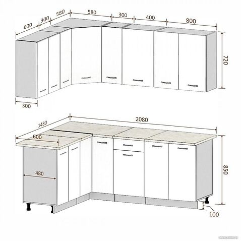 Готовая кухня Кортекс-мебель Корнелия Лира 1.5x2.1 без столешницы (дуб сонома)
