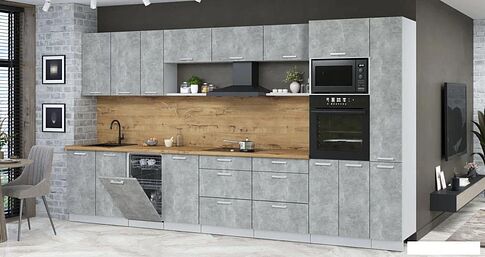 Готовая кухня Интерлиния Мила Лайт 3.8-ПМ3 (бетон/бетон/дуб бунратти)