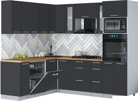 Готовая кухня Интерлиния Мила Gloss 1.896х2.38 (пепел/пепел/дуб бунратти)