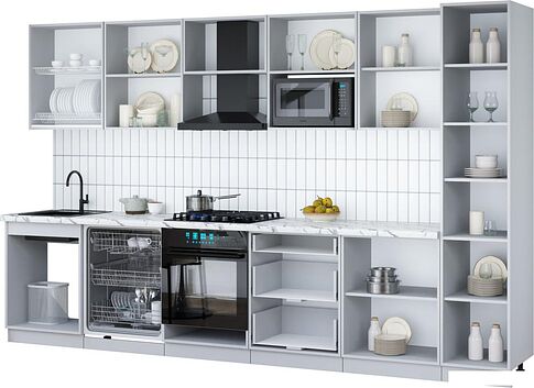 Готовая кухня Интерлиния Мила Gloss 3.4-ПМ2 (черный глянец/красный глянец/кастилло темный)