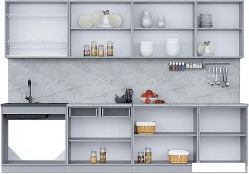 Готовая кухня Интерлиния Мила 30 (бетон лайт/дуб веллингтон/опал светлый)