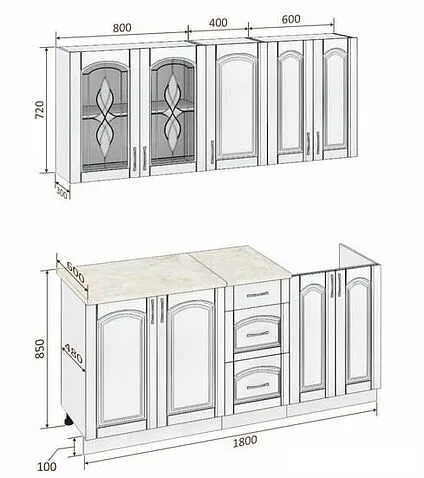 Готовая кухня Кортекс-мебель Корнелия Ретро 1.8 (ясень белый/дуб бунратти)