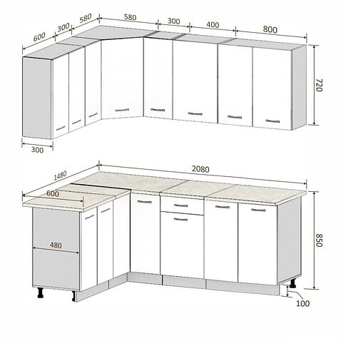 Готовая кухня Кортекс-мебель Корнелия Лира 1.5x2.1 (капучино/оникс/королевский опал)