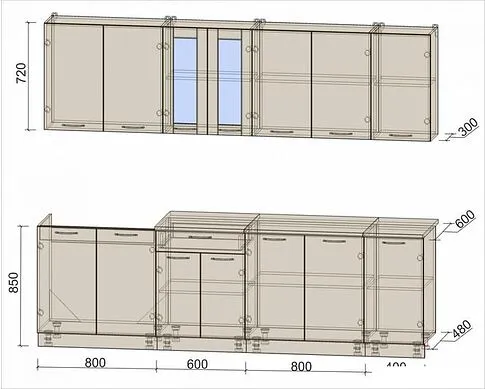 Готовая кухня Интерлиния Мила 26 (бетон/белый платинум глянец/бискайская сосна)