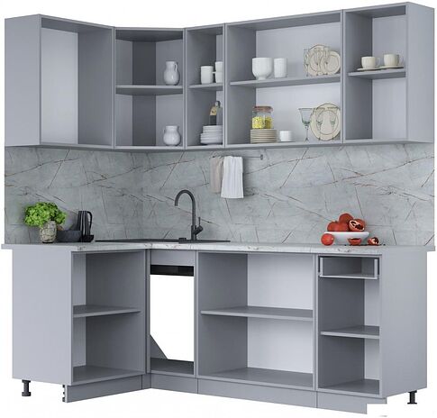 Готовая кухня Интерлиния Мила Лайт 1.2x2.1 (дуб веллингтон/дуб веллингтон/травертин серый)