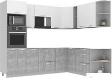 Готовая кухня Интерлиния Мила Лайт 1.88x2.6 правая без столешницы (белый платинум/бетон)