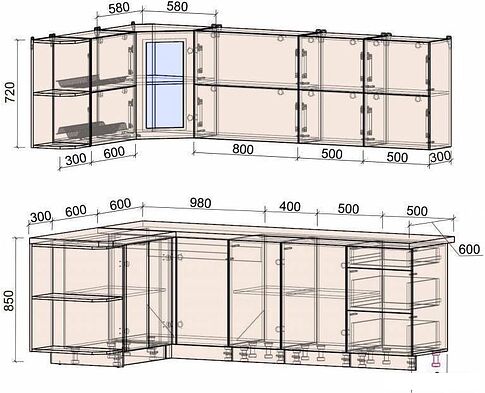 Готовая кухня Интерлиния Мила Матте 1.5x2.4 А левая (белый/мята/опал светлый)