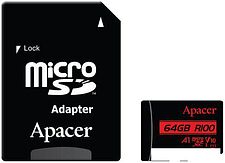 Карта памяти Apacer microSDXC AP64GMCSX10UB-R 64GB (с адаптером)