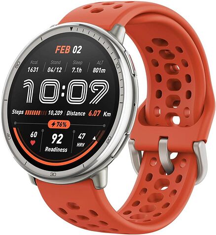 Умные часы Amazfit Active 2 (серебристый, с оранжевым силиконовым ремешком)