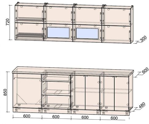 Кухонный модуль Интерлиния Мила Матте 2.4 А (белый/керамика/опал светлый)