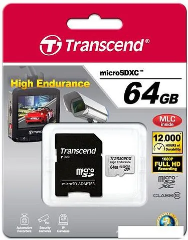Карта памяти Transcend microSDXC HE (Class 10) UHS-I 64GB + адаптер [TS64GUSDXC10V]