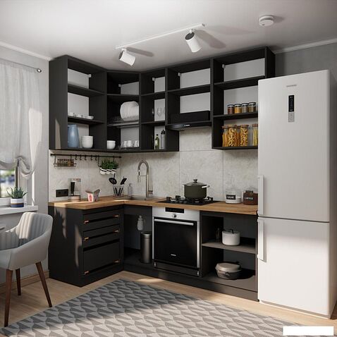 Готовая кухня ВерсоМебель Эко Премиум 1.2x2.4 левая (кашемир/ст. дуб вотан)