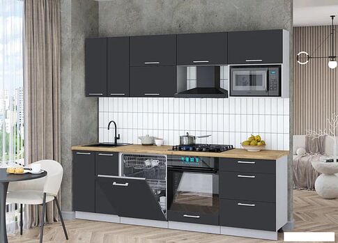 Готовая кухня Интерлиния Мила Gloss 2.4-ПМ2 (пепел/пепел/дуб бунратти)