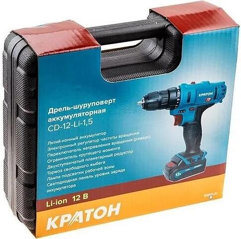 Дрель-шуруповерт Кратон CD-12-Li-1.5 31101054 (с 2-мя АКБ, кейс)