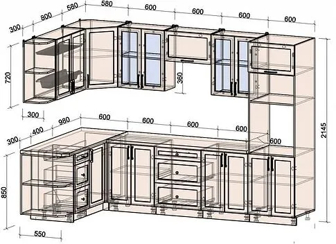 Готовая кухня Интерлиния Тренд 1.68x3.0 ВТ левая (пепел/пепел/опал светлый)