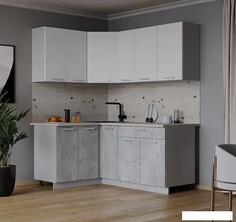 Готовая кухня Интерлиния Мила Лайт 1.2x1.7 (белый платинум/бетон/бискайская сосна)