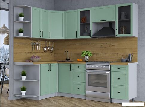 Готовая кухня Интерлиния Тренд 1.5x2.4 левая (мята/мята/дуб бунратти)