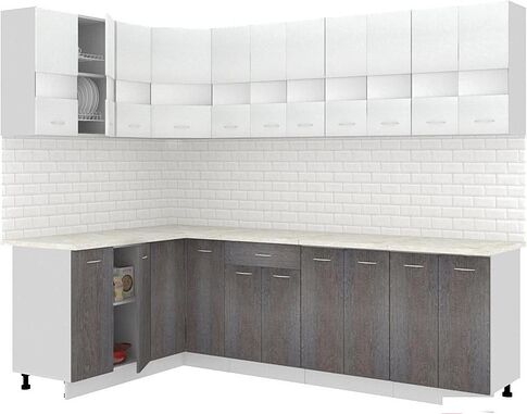 Угловая кухня Кортекс-мебель Корнелия Экстра 1.5x2.7м (белый/береза/марсель)
