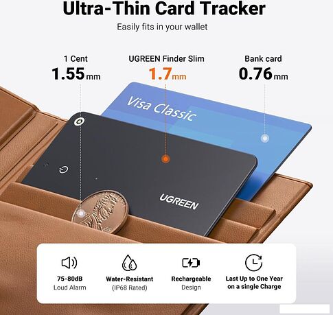 Bluetooth-метка Ugreen FineTrack Slim Smart Finder CM817