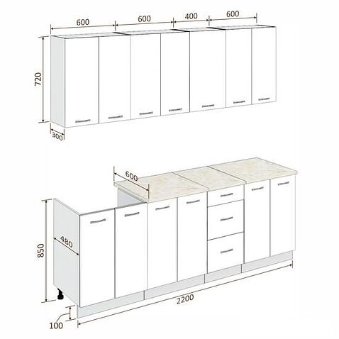 Готовая кухня Кортекс-мебель Корнелия Лира 2.2м (крем/капучино/марсель)