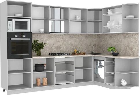Готовая кухня Интерлиния Мила Лайт 1.68x3.0 правая (вудлайн кремовый/антрацит/бискайская сосна)