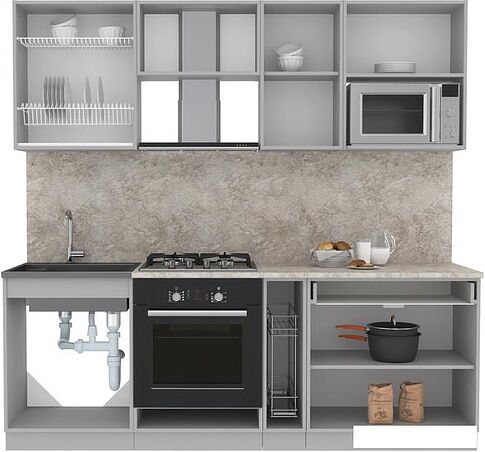 Готовая кухня Интерлиния Мила Лайт 2.2 ВТ (белый платинум/бетон/бискайская сосна)