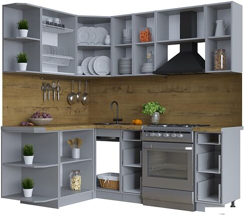 Готовая кухня Интерлиния Тренд 1.5x2.1 левая (мята/мята/дуб бунратти)