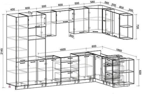Готовая кухня Интерлиния Мила Лайт 1.88x3.2 правая без столешницы (ваниль/бетон)