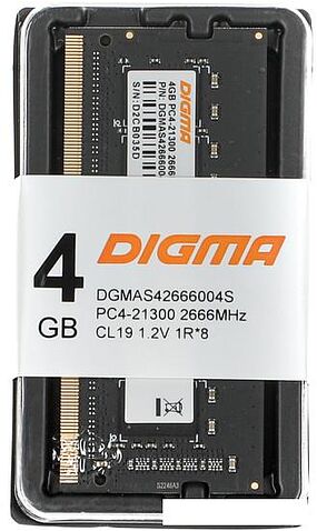 Оперативная память Digma 4ГБ DDR4 SODIMM 2666 МГц DGMAS42666004S